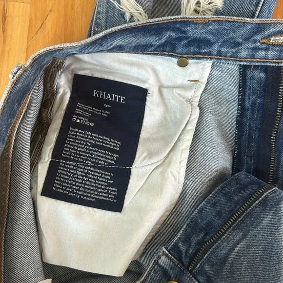 KHAITE Straight stovepipe jeans in blue Rigid Denim Distressed Women 26 New
